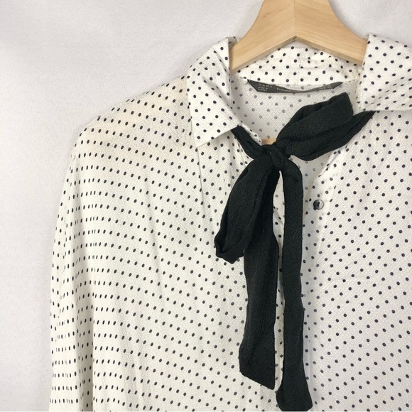 Zara White Black Polka Dot Long Sleeve Button Down M - Picture 3 of 3